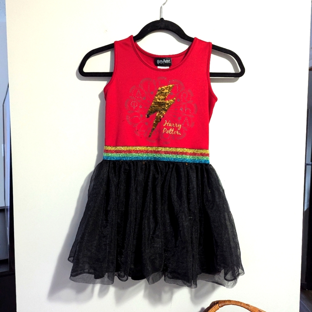 Harry Potter Red and Black Sleeves Dress. Girls Size 7/8. EUC. Sequins On Front